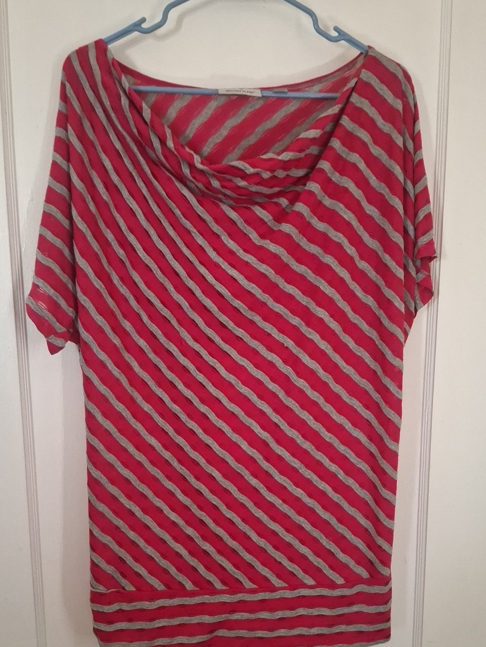 Avenue Pink and Gray Striped Cowl Neck Short Sleeve Top